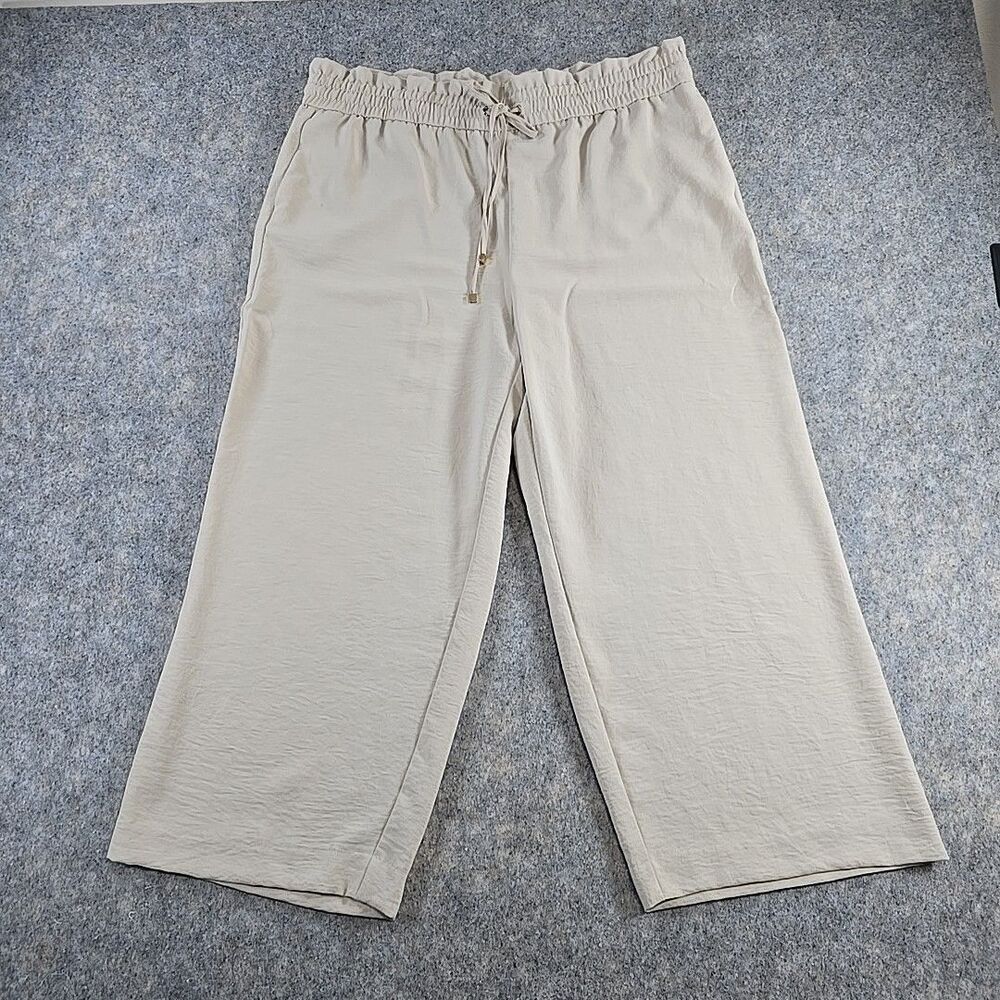 Calvin Klein Beige High Waist Wide Leg Cropped Capri Pants Women Size Large